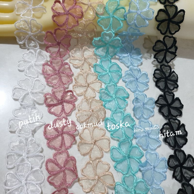 Renda Bordir Organdi Love Per 1 gulung/4,5 m