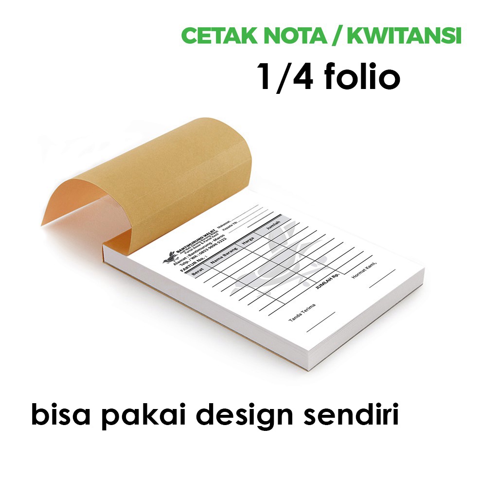 

NOTA OLSHOP NAMA SENDIRI / NOTA CUSTOM 2 RANGKAP UKURAN 1/4 Folio