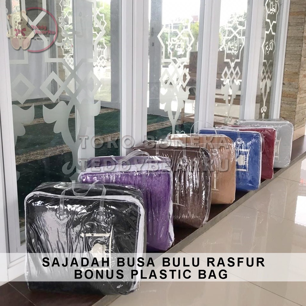 SAJADAH BUSA RASFUR HITAM MOTIF MASJID BONUS PLASTIC BAG