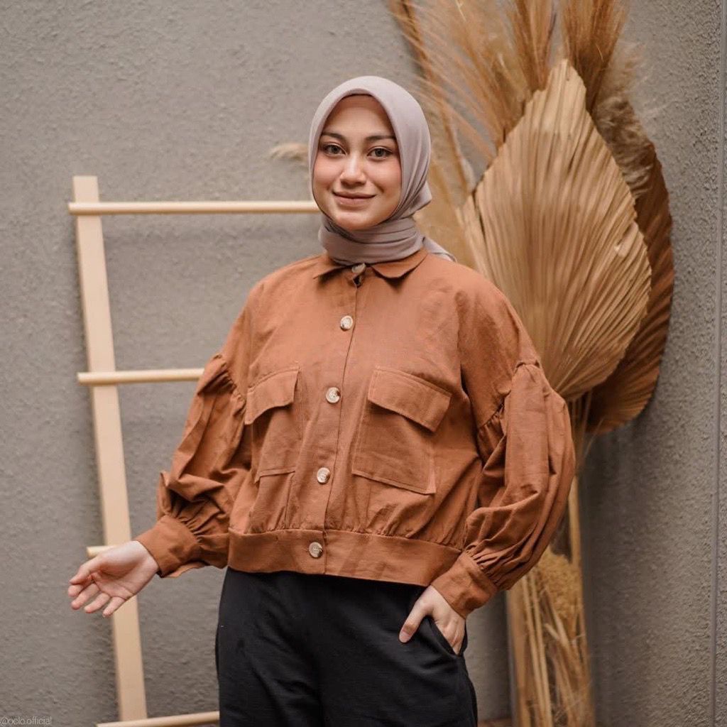 Jaket Kimi Atasan Wanita Crop Oversized Hits Selebgram Bahan Linen