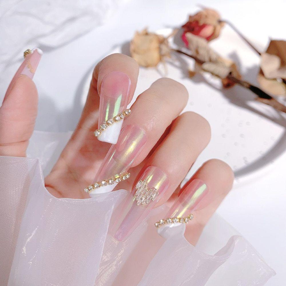 Mxbeauty Kuku Rantai Zirkon Kristal Mengkilap Dekorasi Kuku Emas Perak Manikur Aksesoris Hiasan Kuku Nail Rhinestone Chain