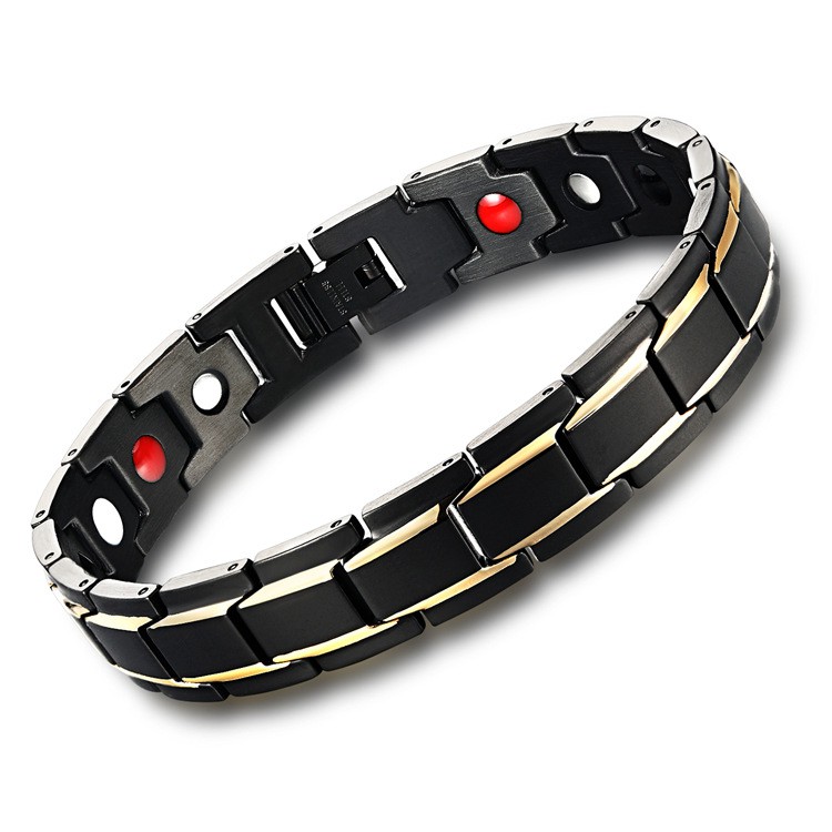GELANG KESEHATAN TITANIUM BEST SELLER ORIGINAL 100% TITANIUM MAGNET 316L - ANTI KARAT SELAMANYA - Gelang terapi luxuri-Hitam & emas
