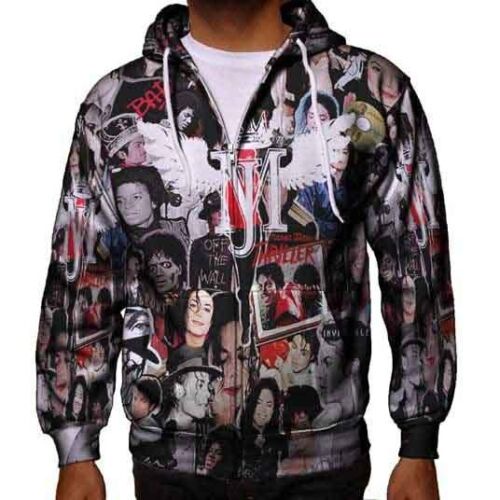 Jaket Hoodie Zipper Fullprint Michael Jackson Thriller Album Bahan Polyester Jersey [Hoodie Dengan R