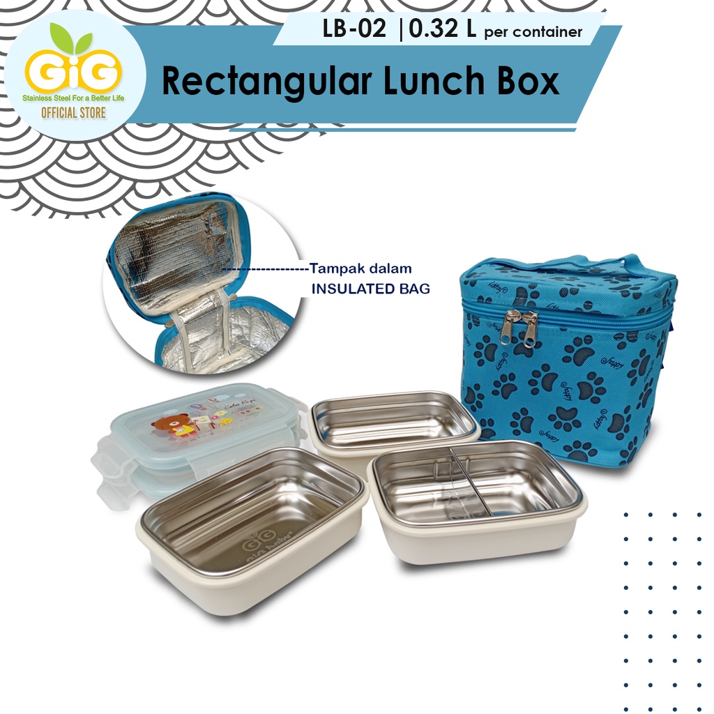 Tempat Makan Anak GIG Baby Rectangular Lunch Box LB-02 / Kotak Makan / Stainless Steel