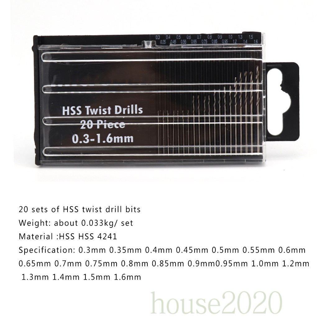 BITS Set 20pcs Mata Bor Mini Dengan Bahan Hss High Speed Steel Dan Ukuran 0.3-1.6mm