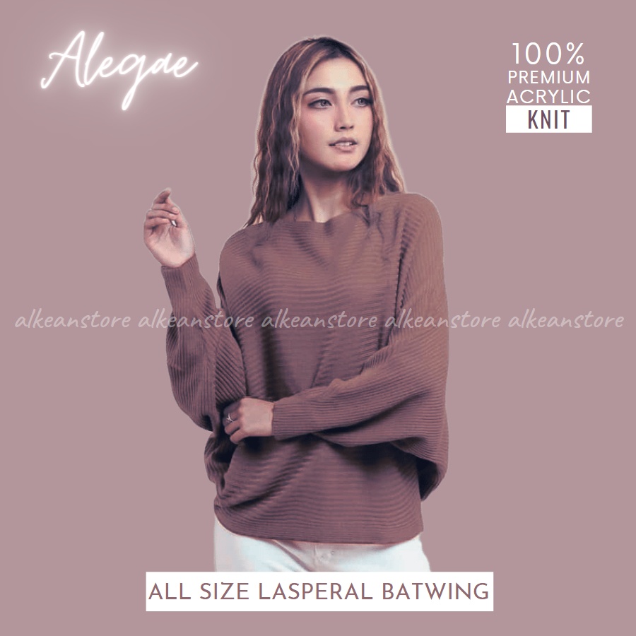 Alegae Baju Rajut Batwing Blouse Wanita Korea Premium Outer Tshirt Knitwear Original-Burgundy