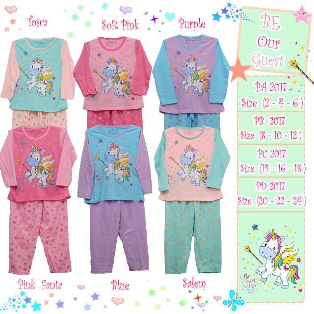 Piyama anak  perempuan  Baju  tidur anak  Unicorn  4 6thn 