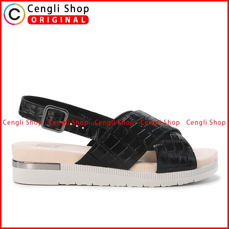 SANDAL FLAT KULIT OBERMAIN WANITA ORIGINAL SLINGBACK ASLI HITAM OW07