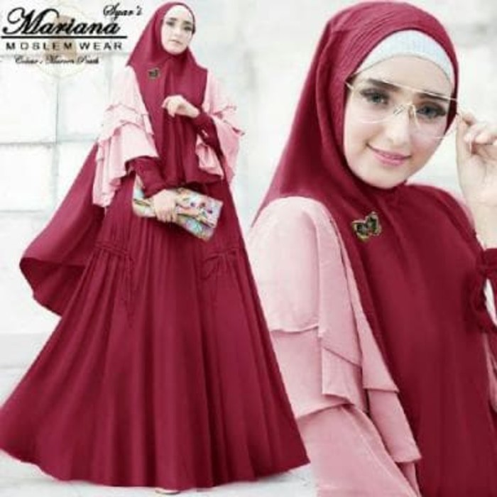 Terlaris  BR14539 D51 MARIANA SYARI MAROON PEACH  EP  BAJU MAXI DRESS MUSLIM   NAVY MOCCA  Diskon