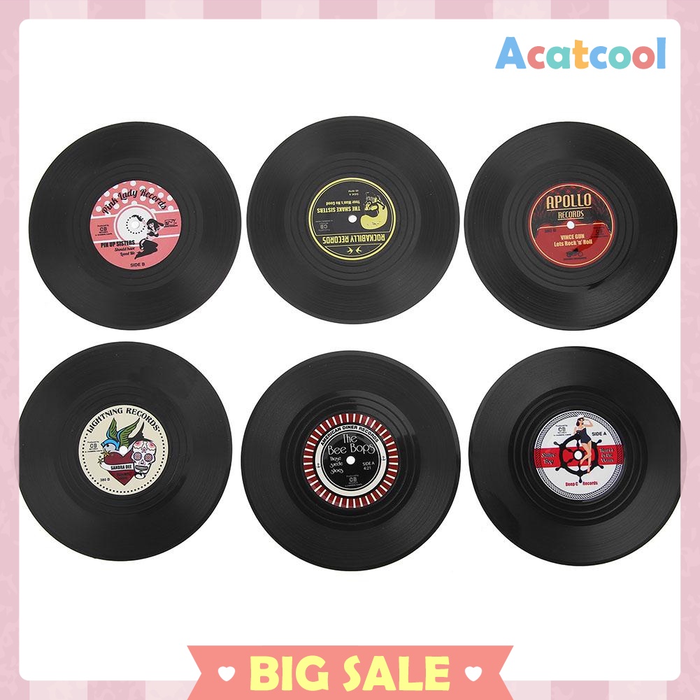 6pcs/set Round Anti-slip Heat Resistant CD Vinyl Record Coasters Placemat