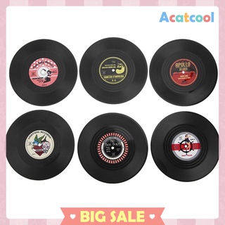 Image of 6pcs/set Round Anti-slip Heat Resistant CD Vinyl Record Coasters Placemat