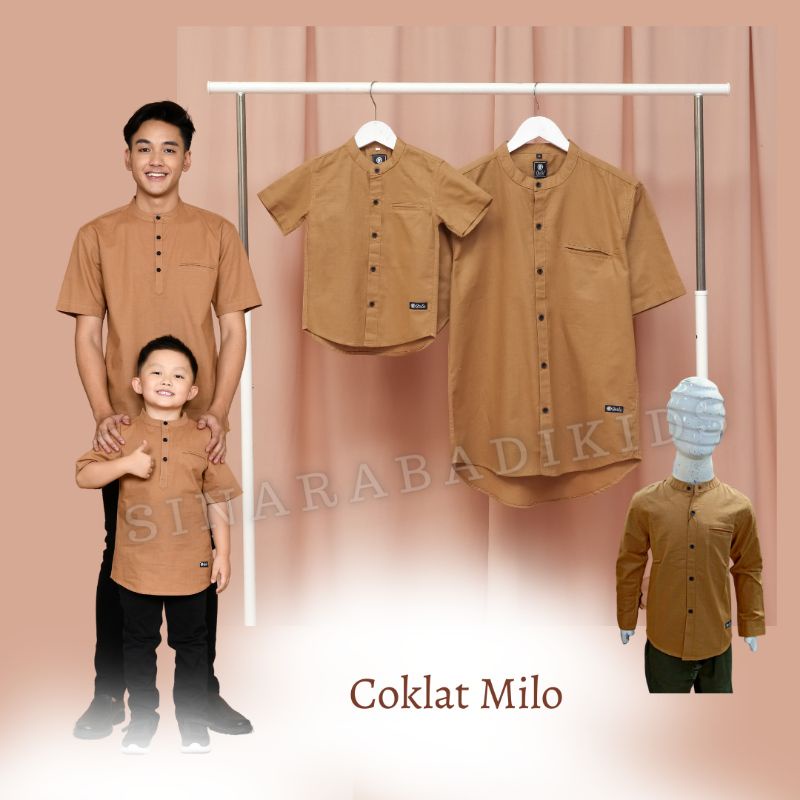 Qurlu - Kemeja Koko Dewasa/Anak warna COKLAT MILO (baju couple ayah dan anak laki-laki) Baju Koko Pria
