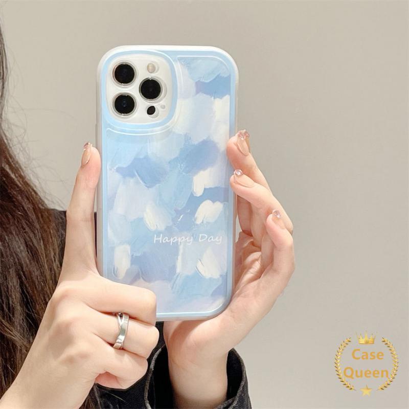 Soft Case TPU Motif Lukisan Langit Biru Untuk iPhone 11 7Plus 8Plus 11 12 13 Pro MAX XR X SE 2020 XS MAX 7 8 6 6S Plus