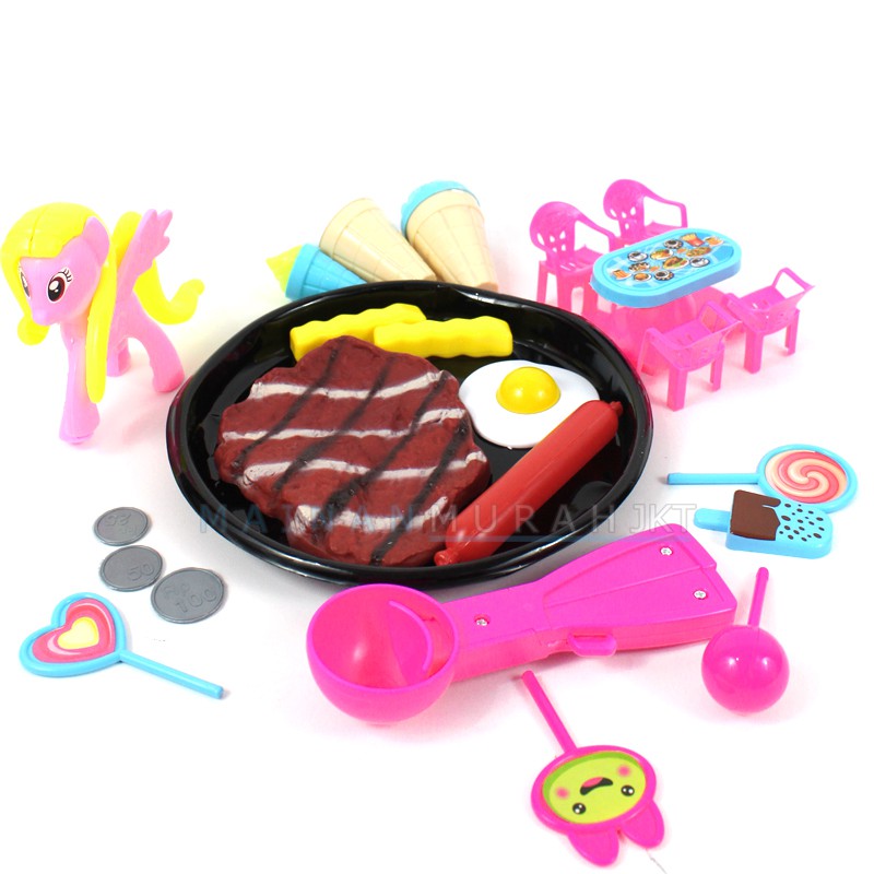 MAINANKEI ANAK MURAH KUDA PONI FI521 SET STEAK SOSIS ICE CREAM SET MEJA MAKAN MASAK MASAKAN