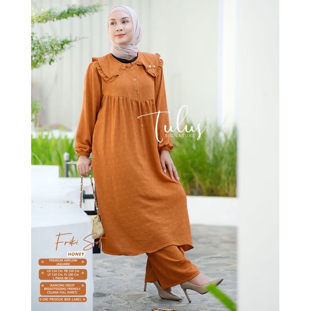 FIKRI NUMA KYRA SYADINDA ONE SET SETELAN WANITA BAHAN AIR FLOW crinkle ori by ori naura tulus signature-Fikri honey