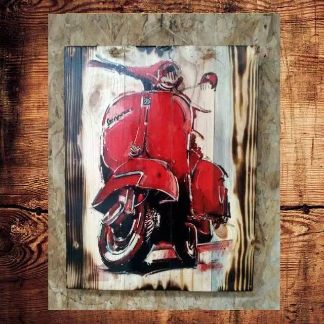 Lukisan Kayu Vespa Antik Dekorasi Kafe Hiasan Dinding Hotel Ruang tamu Kamar Garasi