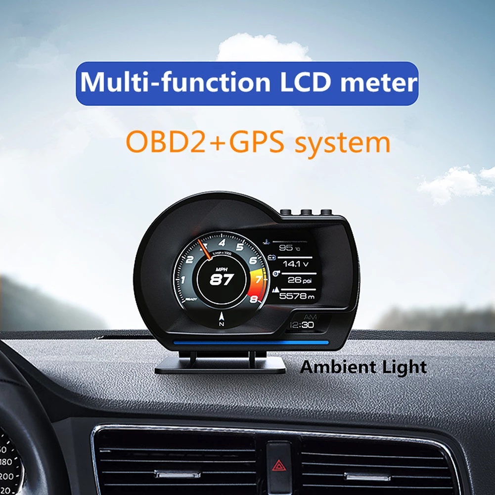 P6 GPS Mobil OBD OBD2 Meter Digital Scanner Alarm Speed Gauge display Hud Water temp RPM turbo boost