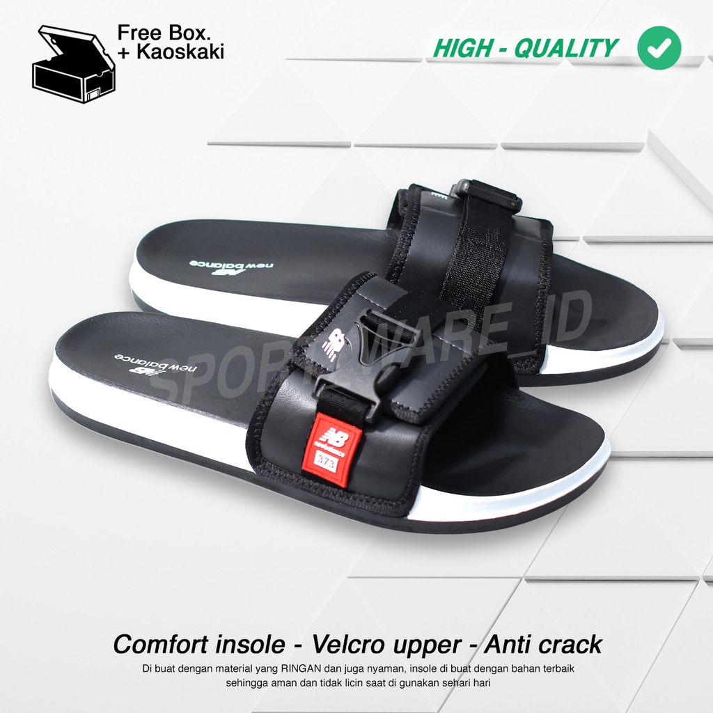 Sandal Slop Velcro-Sandal Slide Pria Wanita-Premium-Hitam