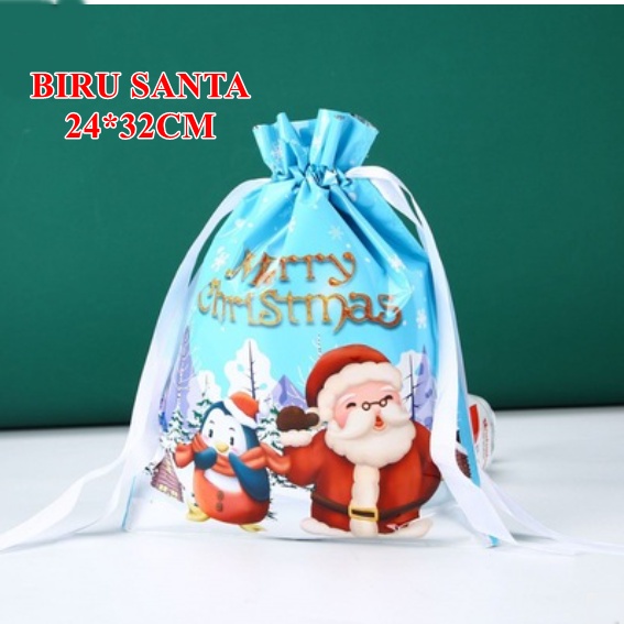 [ORGM] *Natal* Kantong Plastik Parcel Natal Model Serut Full Colour Goodie Bags