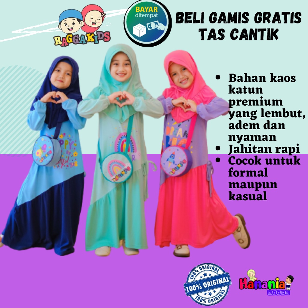 Gamis Anak Perempuan Remaja Tanggung Terbaru 2022 Baju Muslim Casual Syar'i Bahan Kaos katun Nyaman Adem Original Casual Raggakids RG 56