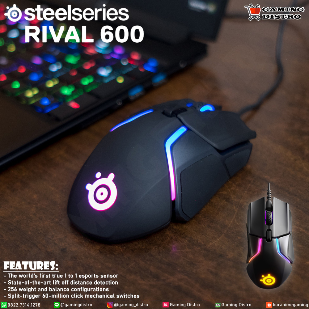 Mouse Gaming SteelSeries Rival 600 - Hitam, Ergonomis, DPI 12000