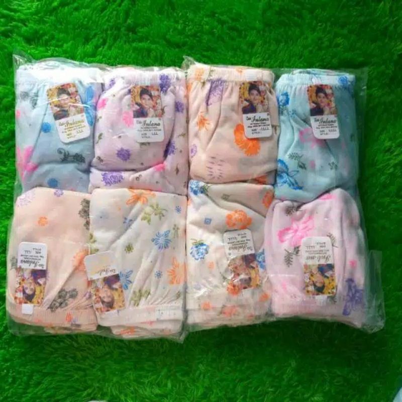 1 Lusin celana dalam wanita kain katun  motif bunga M,L,XL,3L,4L murah sidoarjo-Kembang