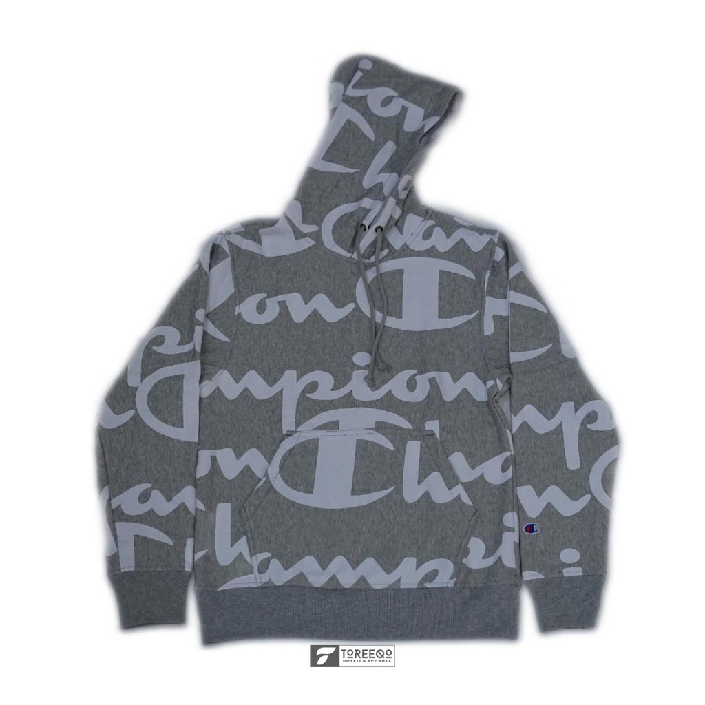HOODIE CHAMPION ORIGINAL 100% Reverse Weave Allover Print Grey