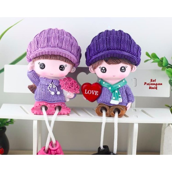 Set Pajangan Unik Couple 1 set isi sepasang boneka dan 1 bangku-PURPLE SEPASANG