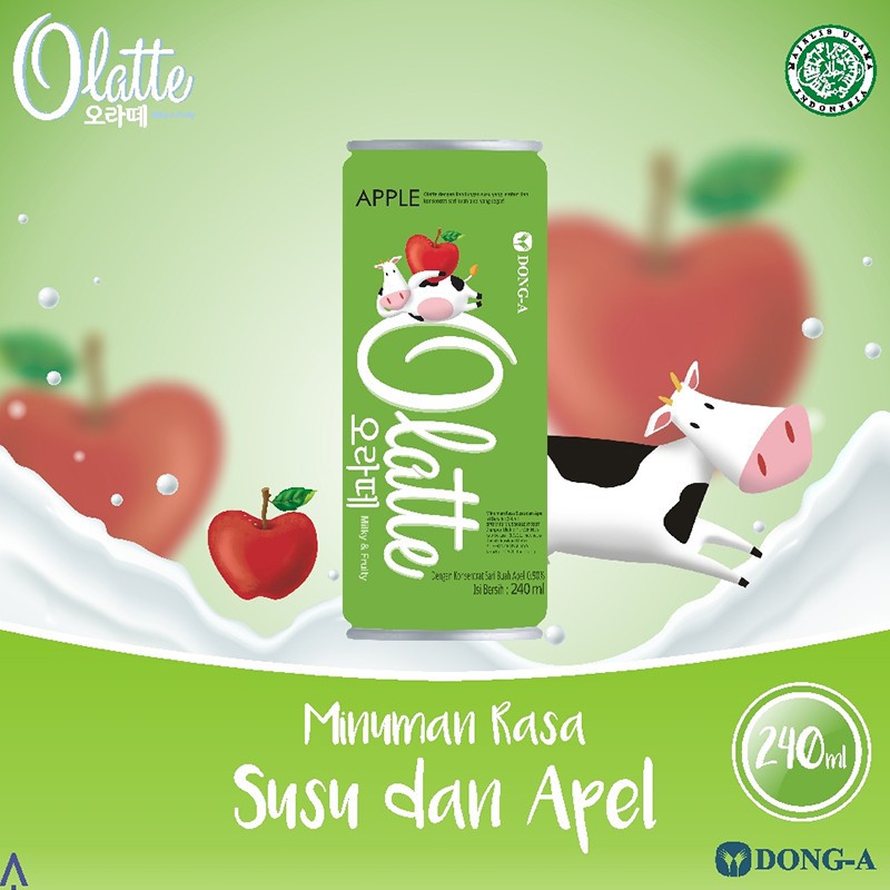 DONG-A - OLATTE APPLE MILKY DRINK (MINUMAN RASA SUSU &amp; APEL) - 240 ML