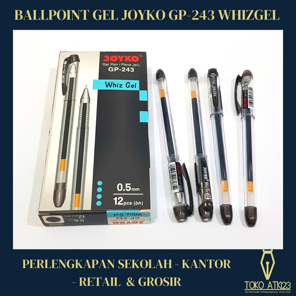 Ballpoint / Bolpen / Pulpen Merk Joyko GP-243 Whiz Gel 0.5 Hitam