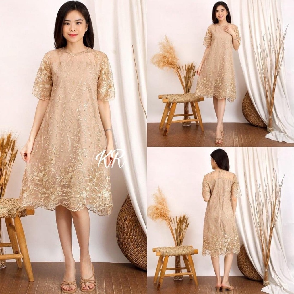 PCS DRESS PESTA ELEANOR BRUKAT FASHION PAKAIAN WANITA KR ADA VIDEO REVIEW PRODUK