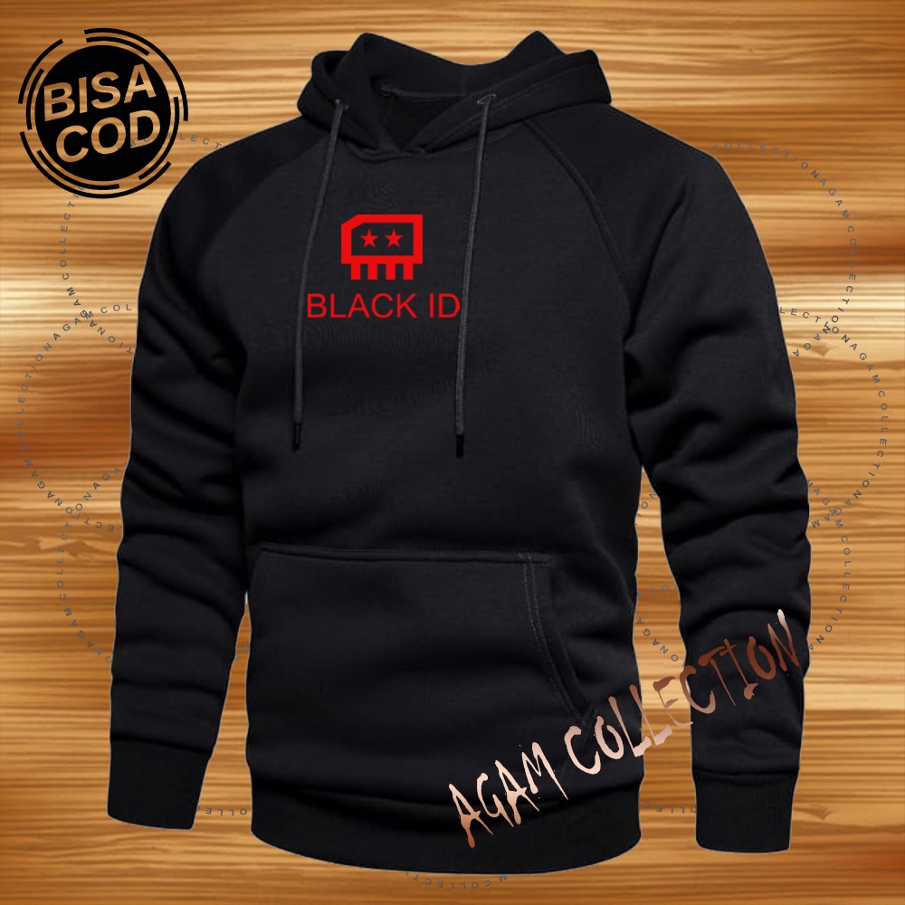 Agam collection Sweater Hoodie Distro Black ID Premium Text Merah Atasan Pria Wanita Big Size