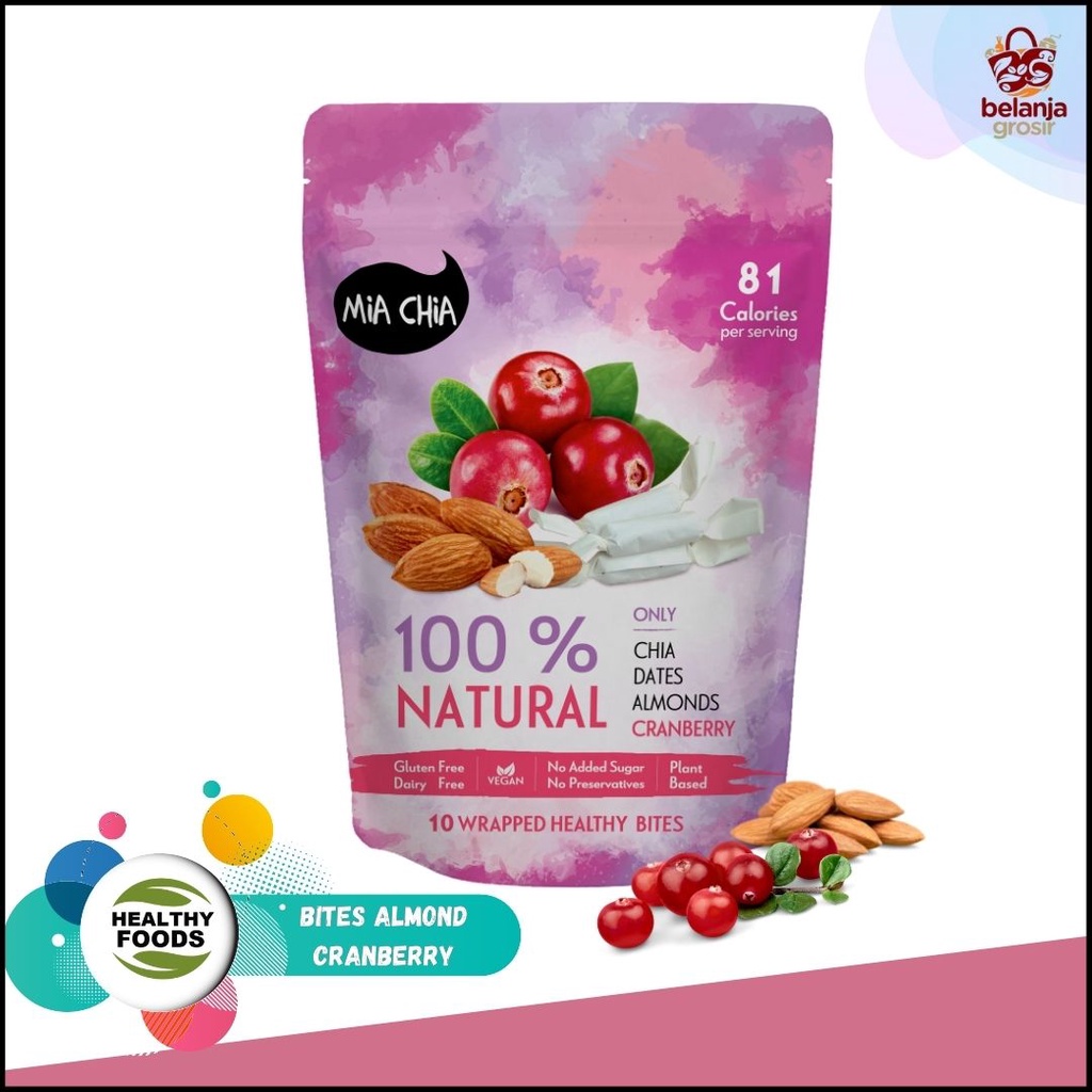 

Cemilan Diet Healthy Snack Bites Mia Chia Almond Cranberry 100gr