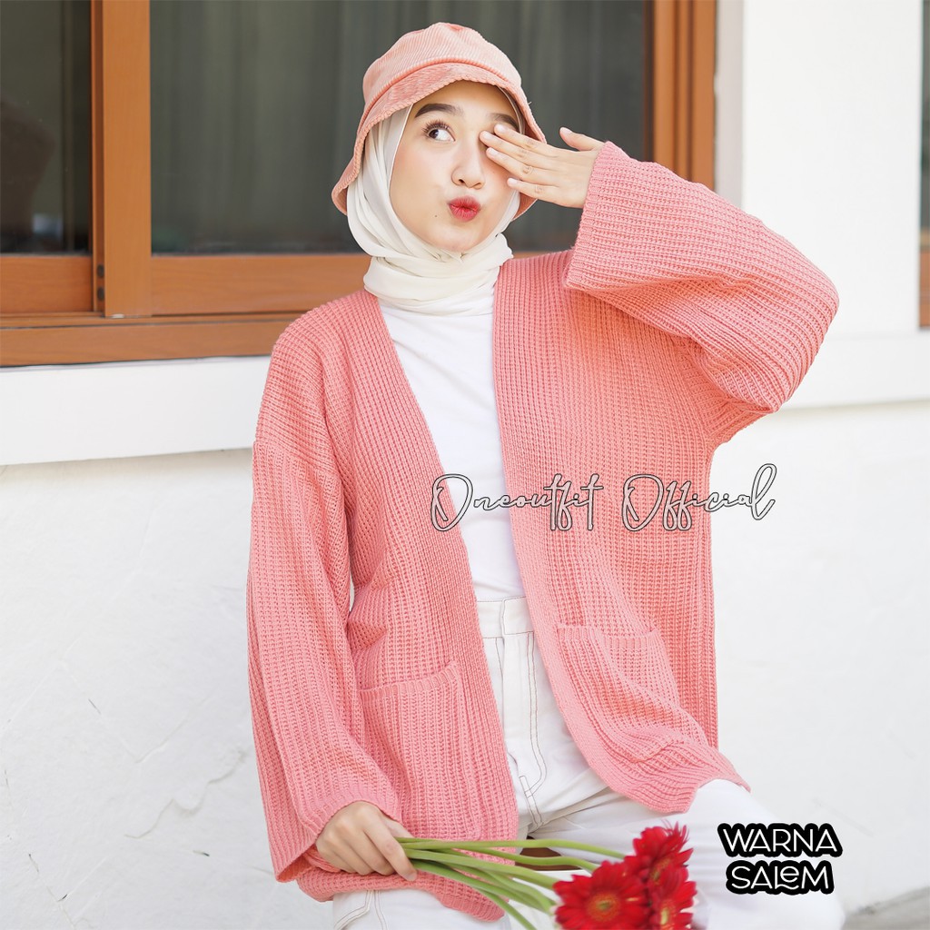 Cardigan Rajut Jumbo XXL,3XL,4XL / cardigan rajut oversize / Cardigan Wanita Big Size/ Kardigan Jumb-Pink Dusty