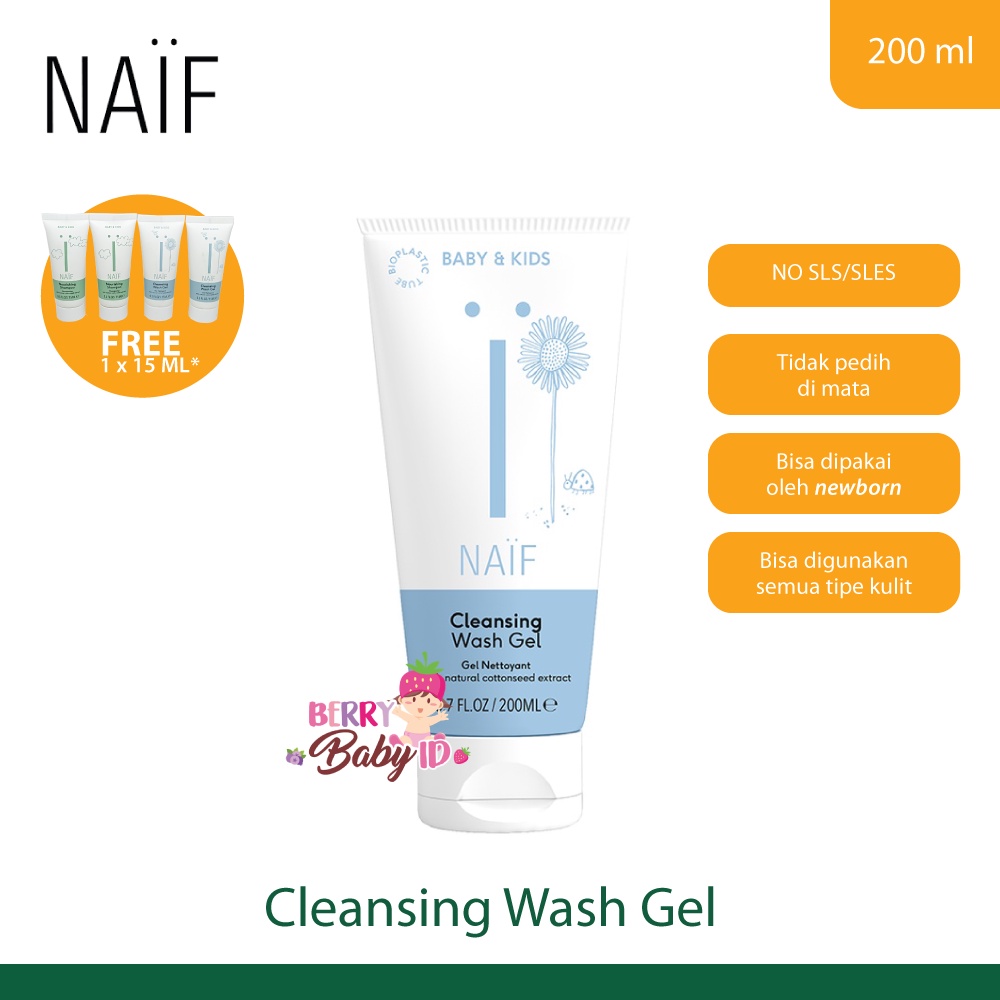 Naif Cleansing Wash Gel Sabun Mandi Bayi Baby Wash 200 ml Berry Mart