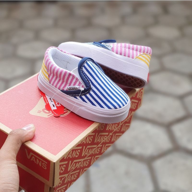 Sepatu anak vans slip on Rainbow stripe/disney sepatu anak perempuan