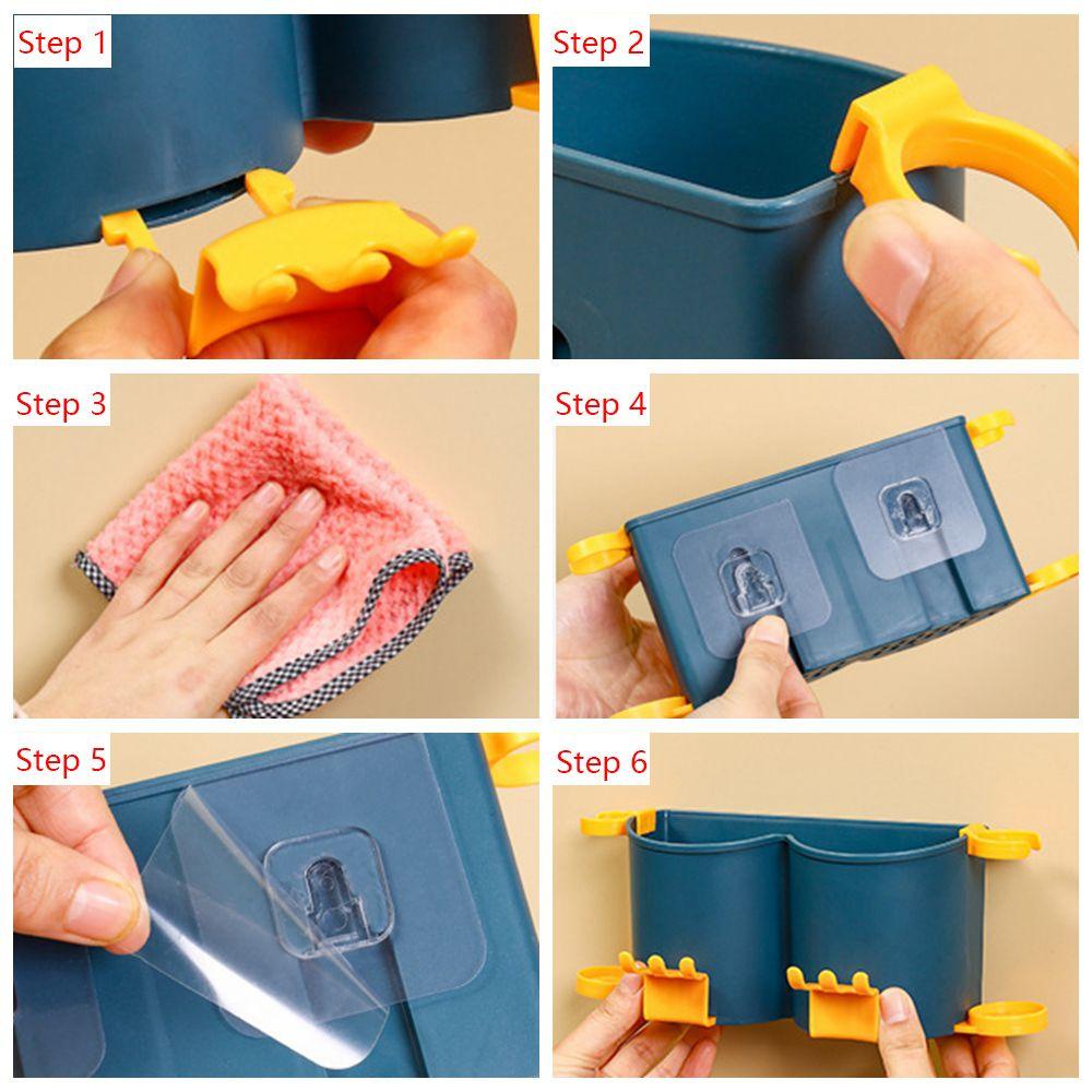 Solighter Tempat Sikat Gigi Rumah Tangga Home &amp; Living Self-adhesive Aksesori Kamar Mandi Drain Rak Penyimpanan Odol Multi-Fungsional