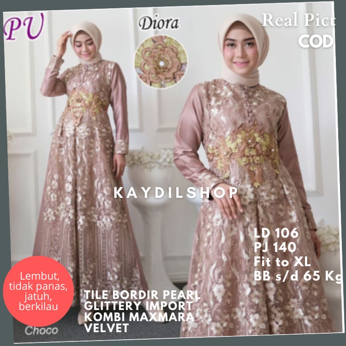 PREMIUM BAJU GAMIS LEBARAN 2021 MODEL GAMIS TERBARU MUSLIM MEWAH PREMIUM DIORA - CHOCO