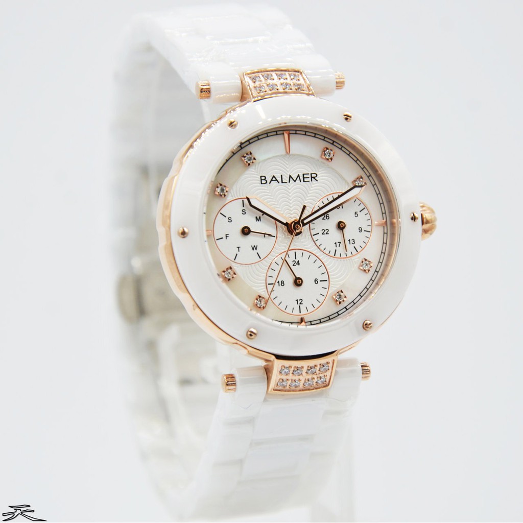 jam tangan wanita Balmer Original keramik B.7937LR/D33700H-putih rosegold