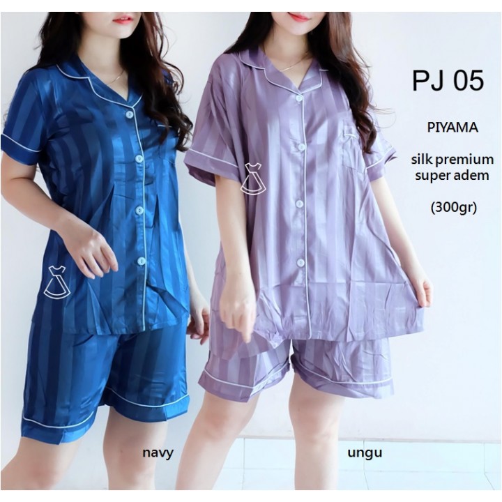 PJ05 - PIYAMA SETELAN TIDUR CELANA PENDEK BASIC SILK PREMIUM SUPER ADEM