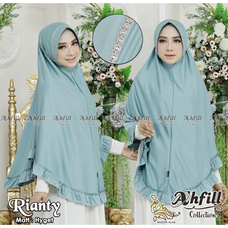 RIANTY ORI Ahfill Hijab Collection Instan Jumbo Hyget Kerudung Syari Bergo Pad Antem Rempel Pita Jil