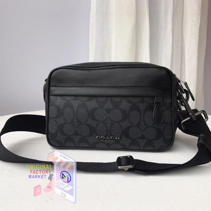 Bag Canvas - Tas Coach Graham Crossbody Bag Signature Canvas Black Grey Coach 50715