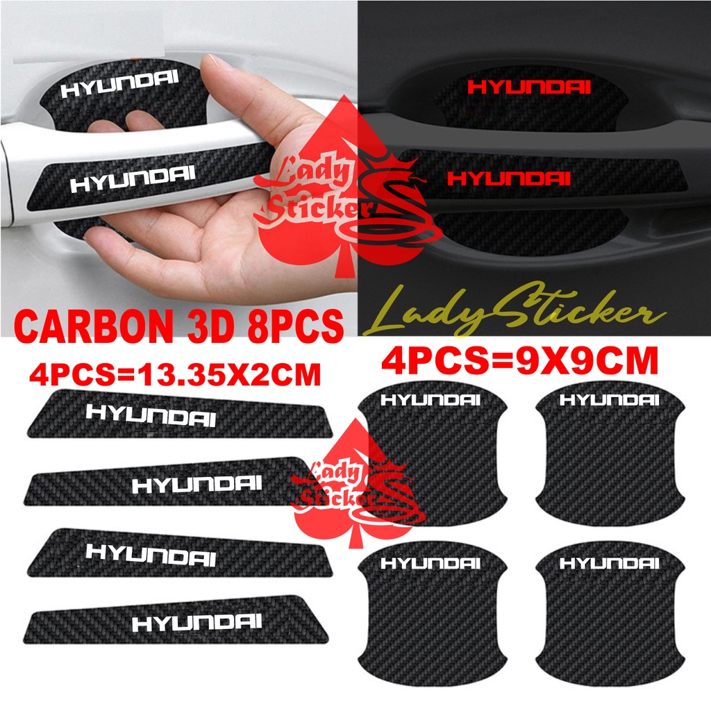 8pcs sticker carbon 3d mobil hyundai karbon 3d pelindung handle mobil gagang pintu mobil hyunday ave