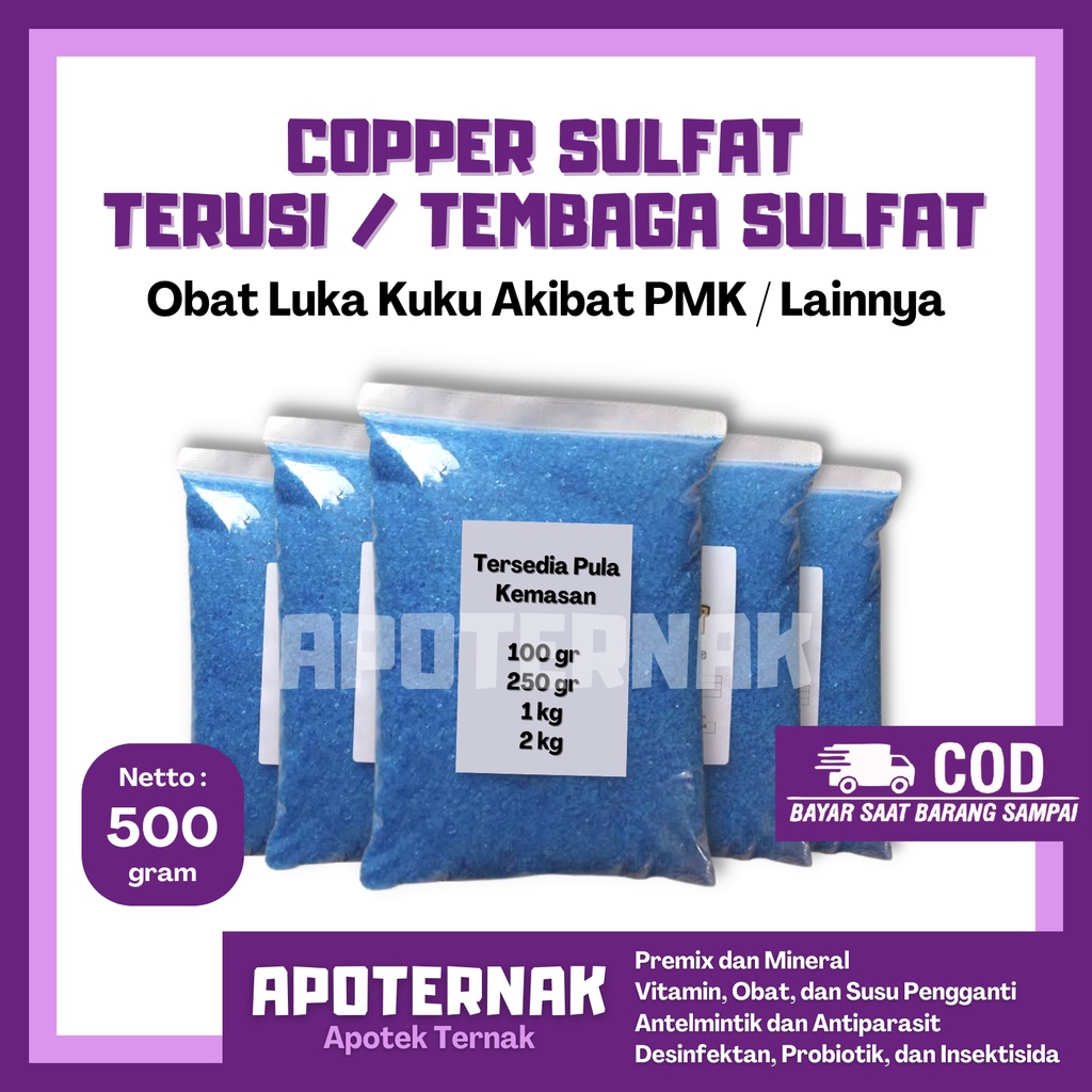 COPPER SULFATE 500 gr | Tembaga Sulfat/Terusi Obat Infeksi dan Luka Terbuka Pada Kuku Ternak Sapi Kambing Domba PMK | Apoternak