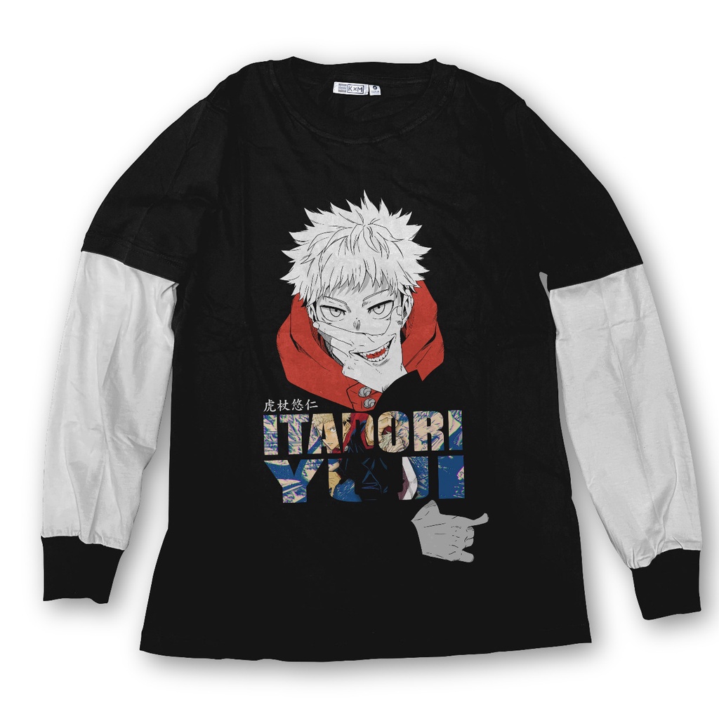 Longsleeve Itadori Yuji Double Layer Black Anime Manga Jujutsu Kaisen Premium Unisex