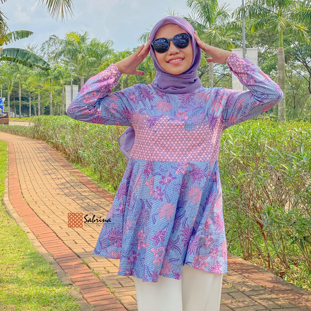 Delia Peplum Blouse Atasan Batik Kerja Kantor Cantik Modern Kekinian Pastel Lilac