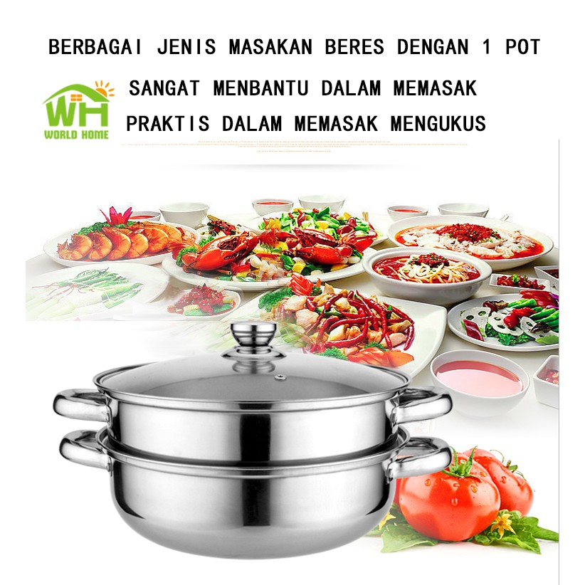 Panci Steamer Stainless 2 Tingkat Kukusan Stainless Steel Panci Kukus 2 Tingkat  ZG-2 WHFURNITURE