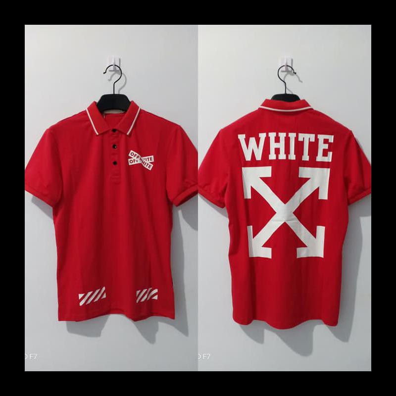 DISKON KAOS KERAH IMPORT OFF WHITE MERAH KAOS POLO LAKI-LAKI MURAH