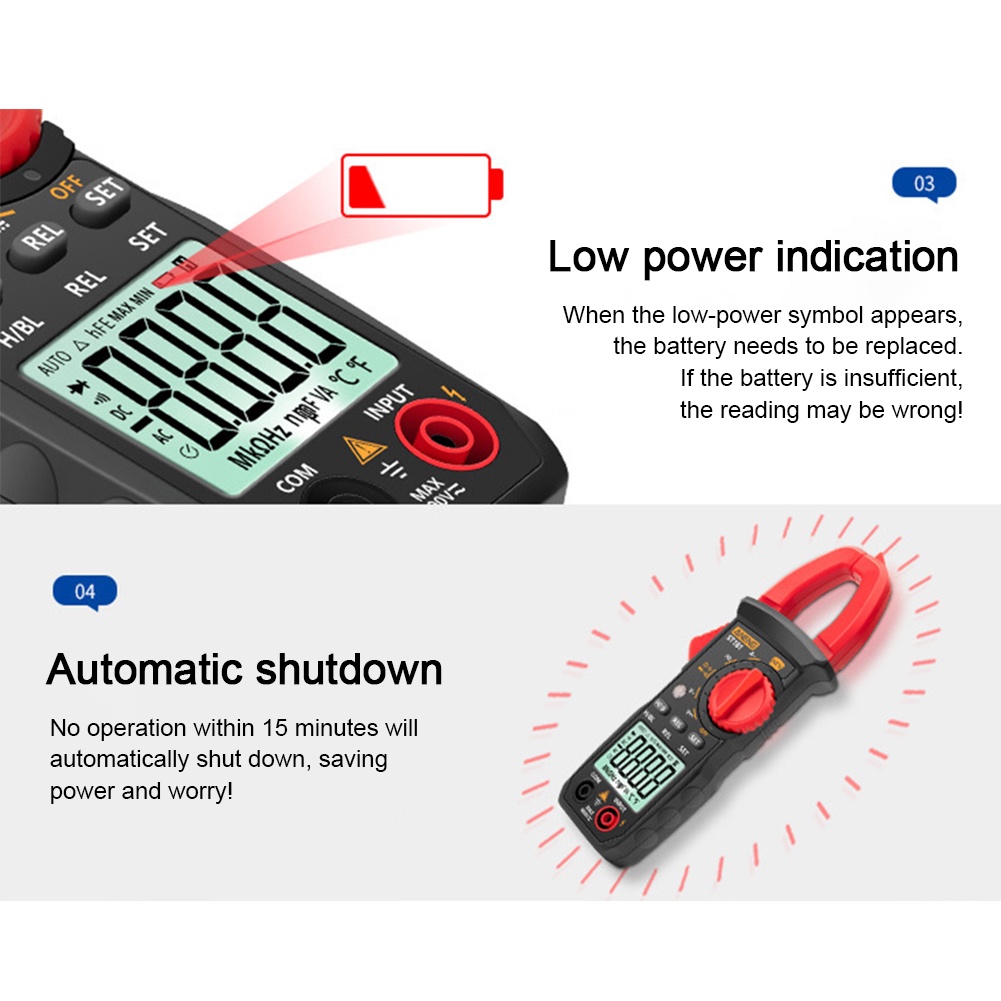 Battery Powered Backlight Resistance Capacitance Frequency Data Hold 4000 Counts Digital Clamp Meter