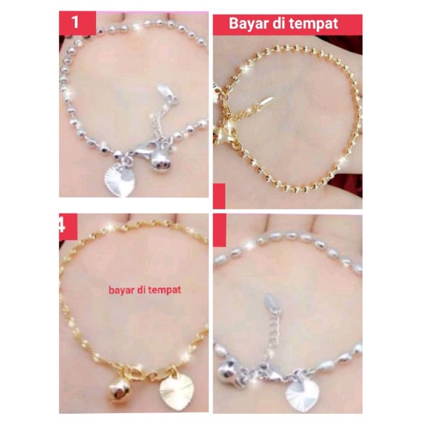 Gelang tangan rantai wanita titanium anti karat lapis emas 22 K tersedia warna silver dan gold pilihan